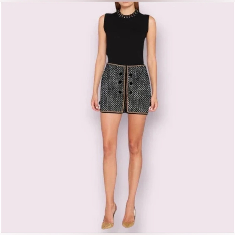 Catherine Malandrino Wool Blend Tweed Pencil Skirt - Black/Ivory/Mocha - Size 10